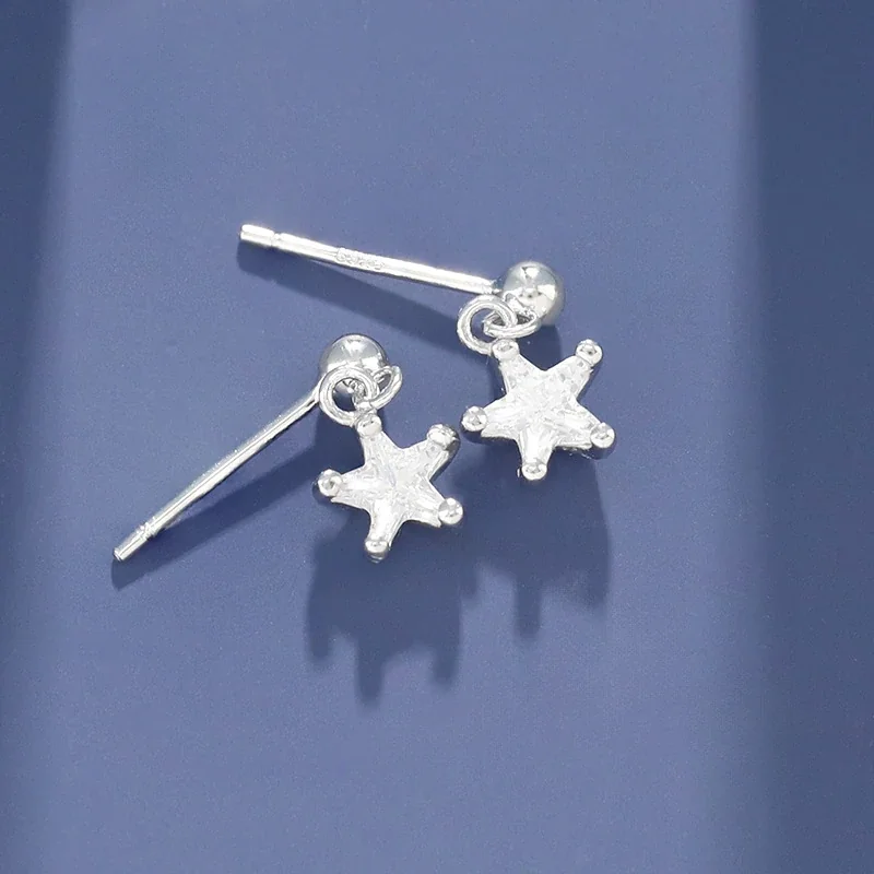 Celestial 925 Sterling Silver Prong-Set Star Drop Earrings - Platinum-Tone