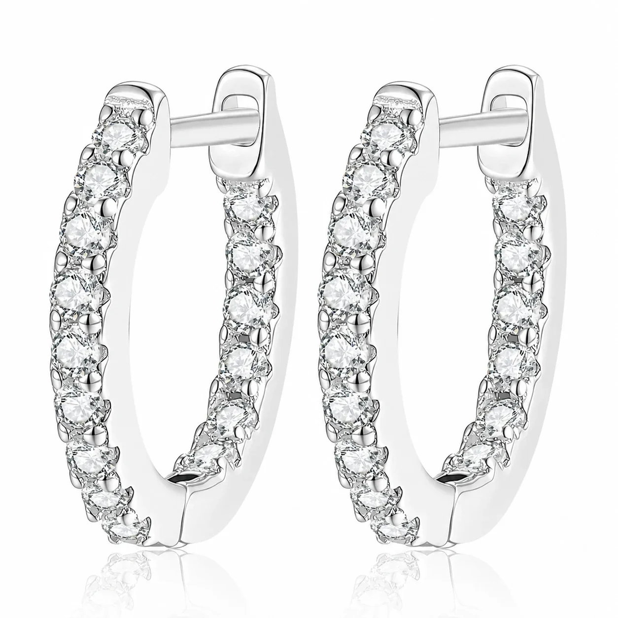 Radiant U-Shape 925 Sterling Silver Prong-Set Hoop Earrings