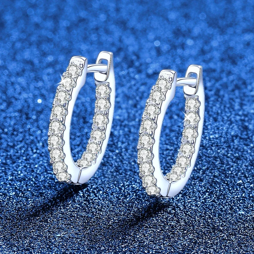 Radiant U-Shape 925 Sterling Silver Prong-Set Hoop Earrings