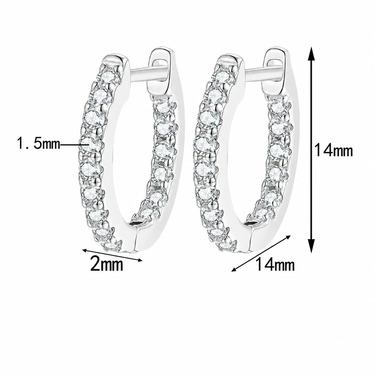 Radiant U-Shape 925 Sterling Silver Prong-Set Hoop Earrings - Silver