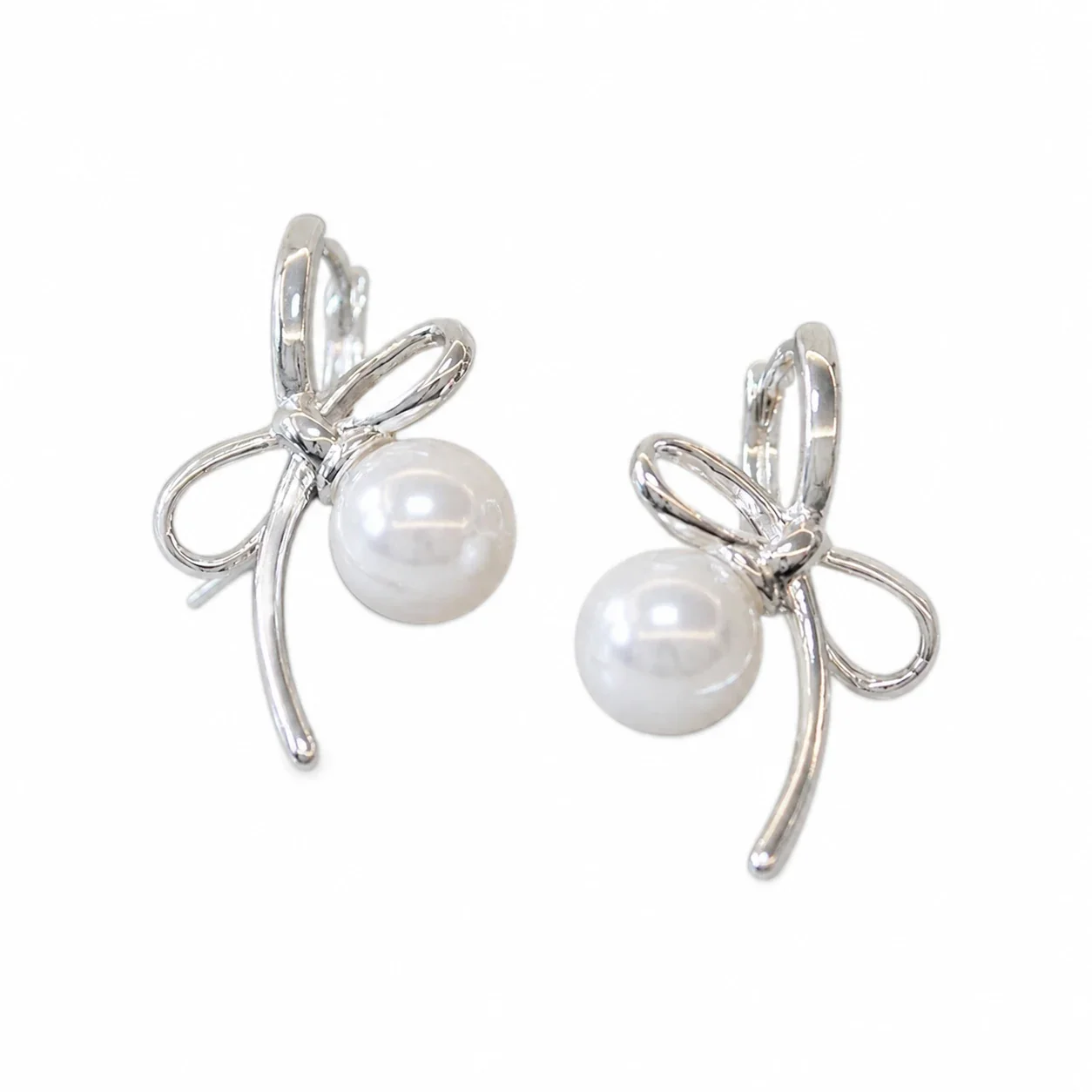 Delicate Electroplated Bow Pearl-Effect Hoop Earrings