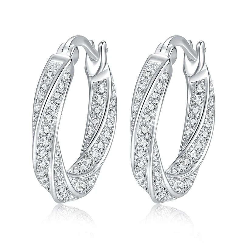 Twisted Pavé Moissanite 925 Sterling Silver Hoop Earrings