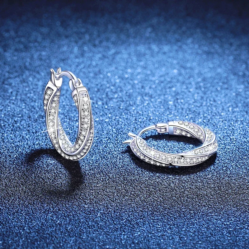 Twisted Pavé Moissanite 925 Sterling Silver Hoop Earrings