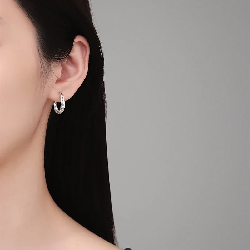 Twisted Pavé Moissanite 925 Sterling Silver Hoop Earrings