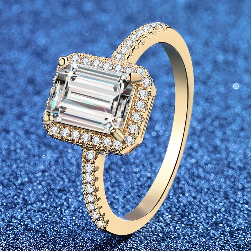 Radiant Emerald-Cut Halo 925 Sterling Silver Ring