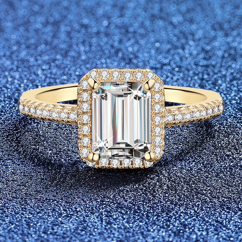 Radiant Emerald-Cut Halo 925 Sterling Silver Ring