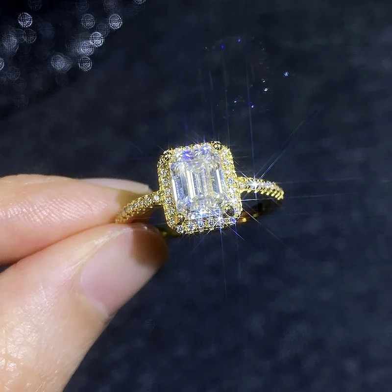 Radiant Emerald-Cut Halo 925 Sterling Silver Ring