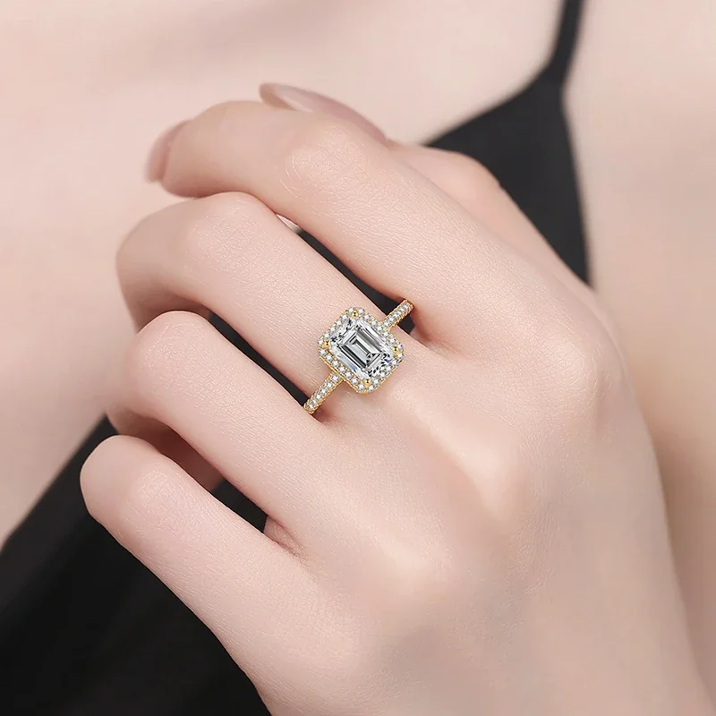 Radiant Emerald-Cut Halo 925 Sterling Silver Ring