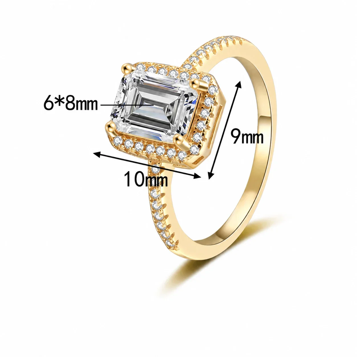 Radiant Emerald-Cut Halo 925 Sterling Silver Ring - ct Emerald-Cut Moissanite