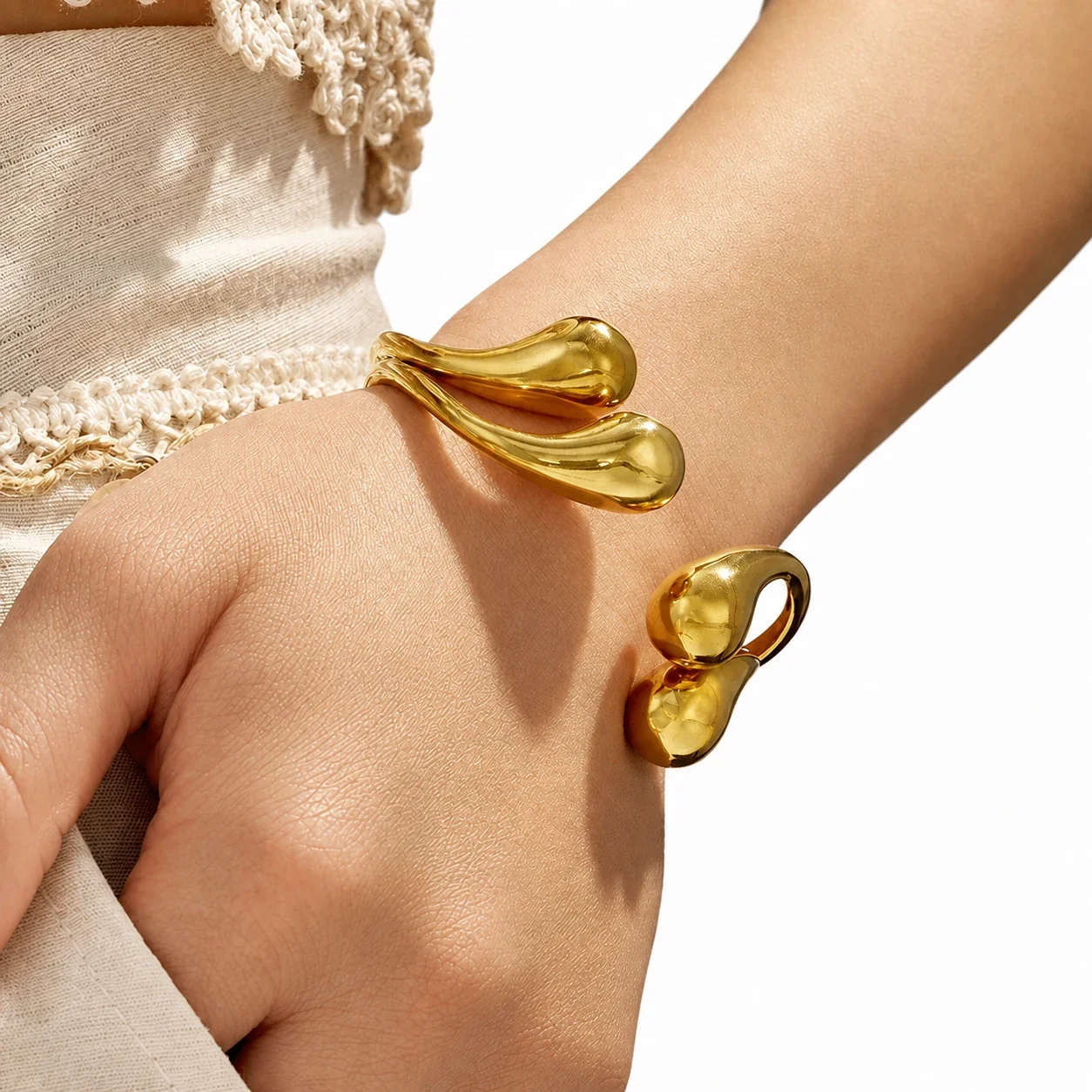 Sculptural Teardrop Gold PVD Stainless Steel Bangle