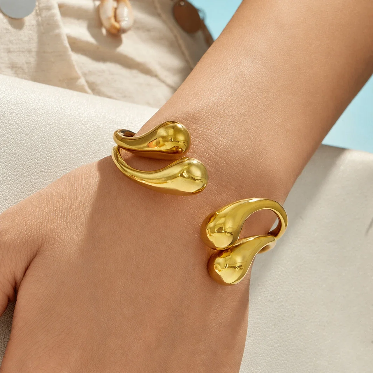 Sculptural Teardrop Gold PVD Stainless Steel Bangle