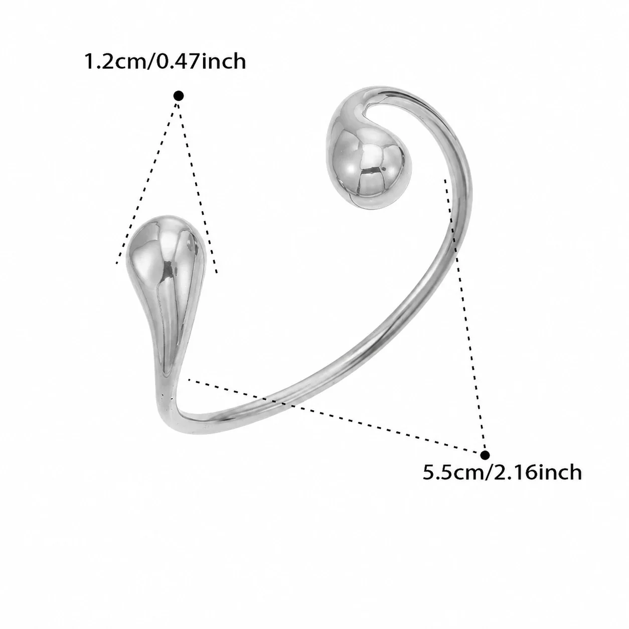 Sculptural Teardrop Gold PVD Stainless Steel Bangle - Silver Teardrop