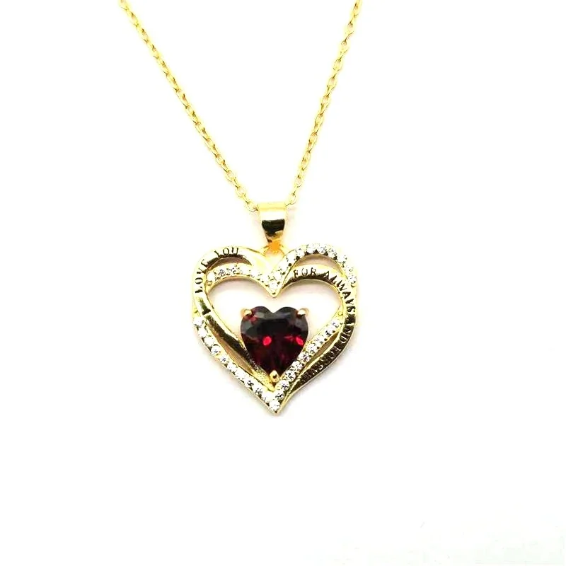 Polished 925 Sterling Silver Double-Heart Pavé Pendant Necklace