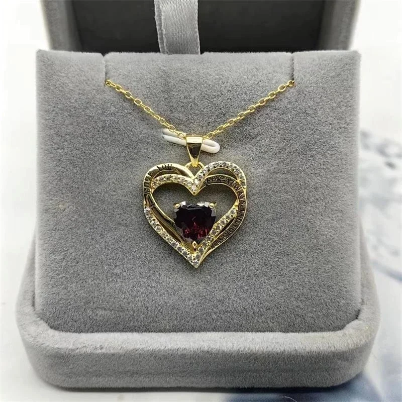 Polished 925 Sterling Silver Double-Heart Pavé Pendant Necklace