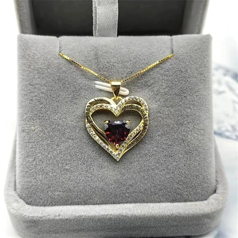 Polished 925 Sterling Silver Double-Heart Pavé Pendant Necklace