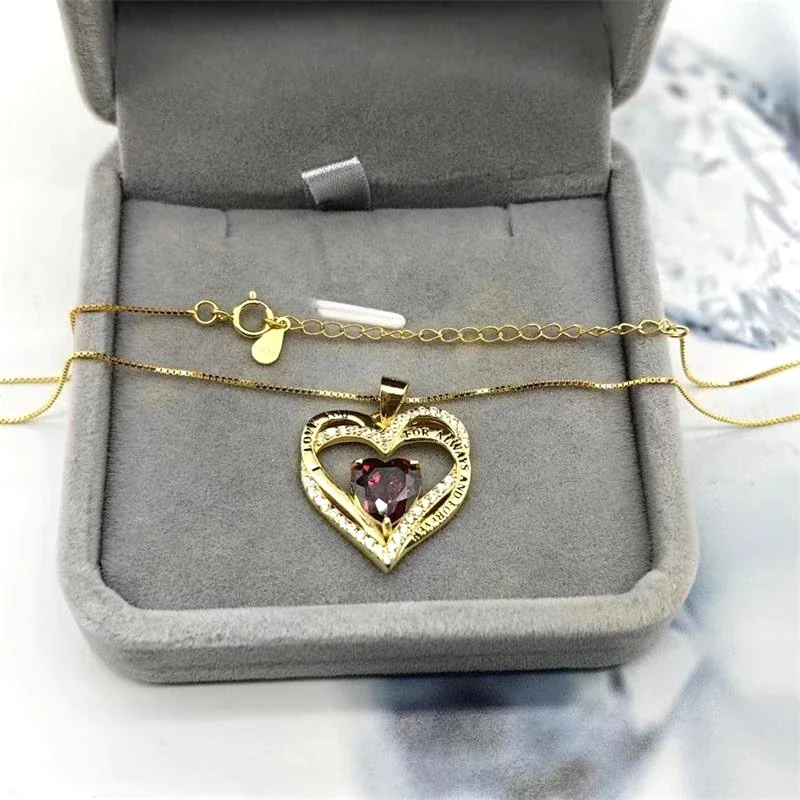 Polished 925 Sterling Silver Double-Heart Pavé Pendant Necklace