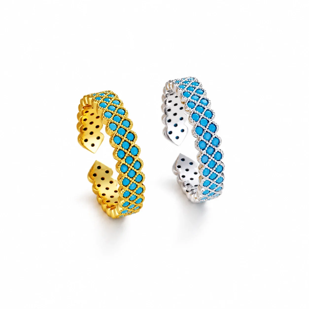 Turquoise Lattice Pave Open 925 Sterling Silver Ring