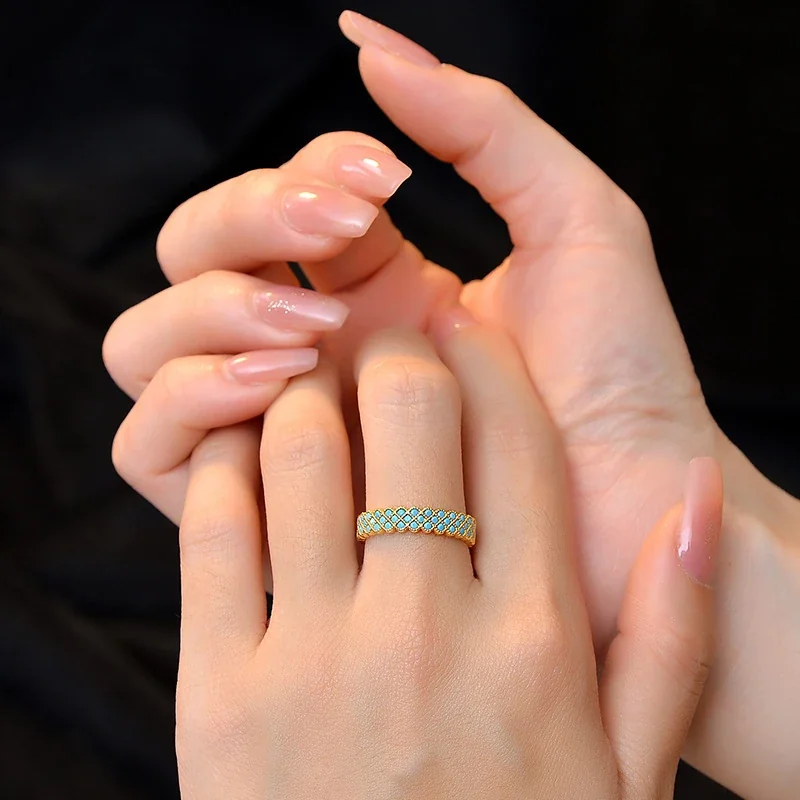 Turquoise Lattice Pave Open 925 Sterling Silver Ring