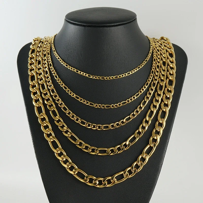 Bold Stainless Steel 18K Gold-Plated Figaro Chain Necklace