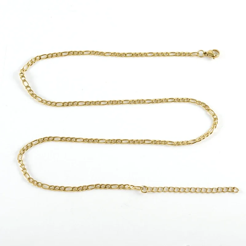 Bold Stainless Steel 18K Gold-Plated Figaro Chain Necklace - 0.8 x 3.0 mm, 40 + 5 cm