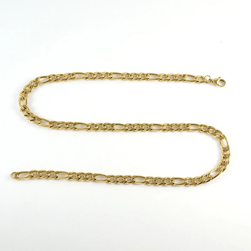 Bold Stainless Steel 18K Gold-Plated Figaro Chain Necklace - 2.0 x 7.5 mm, 55 cm