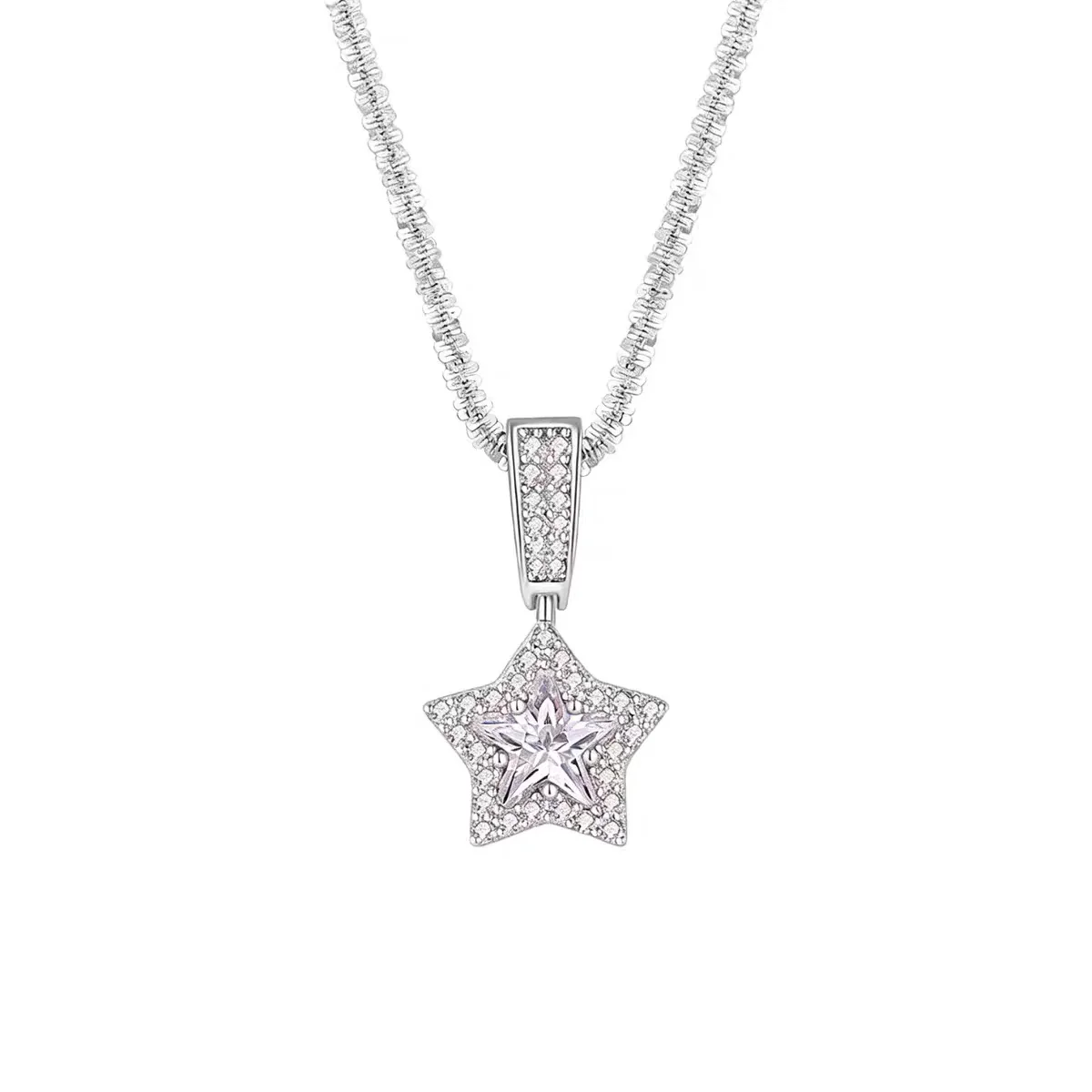 Radiant 925 Sterling Silver Pave Star Pendant Necklace