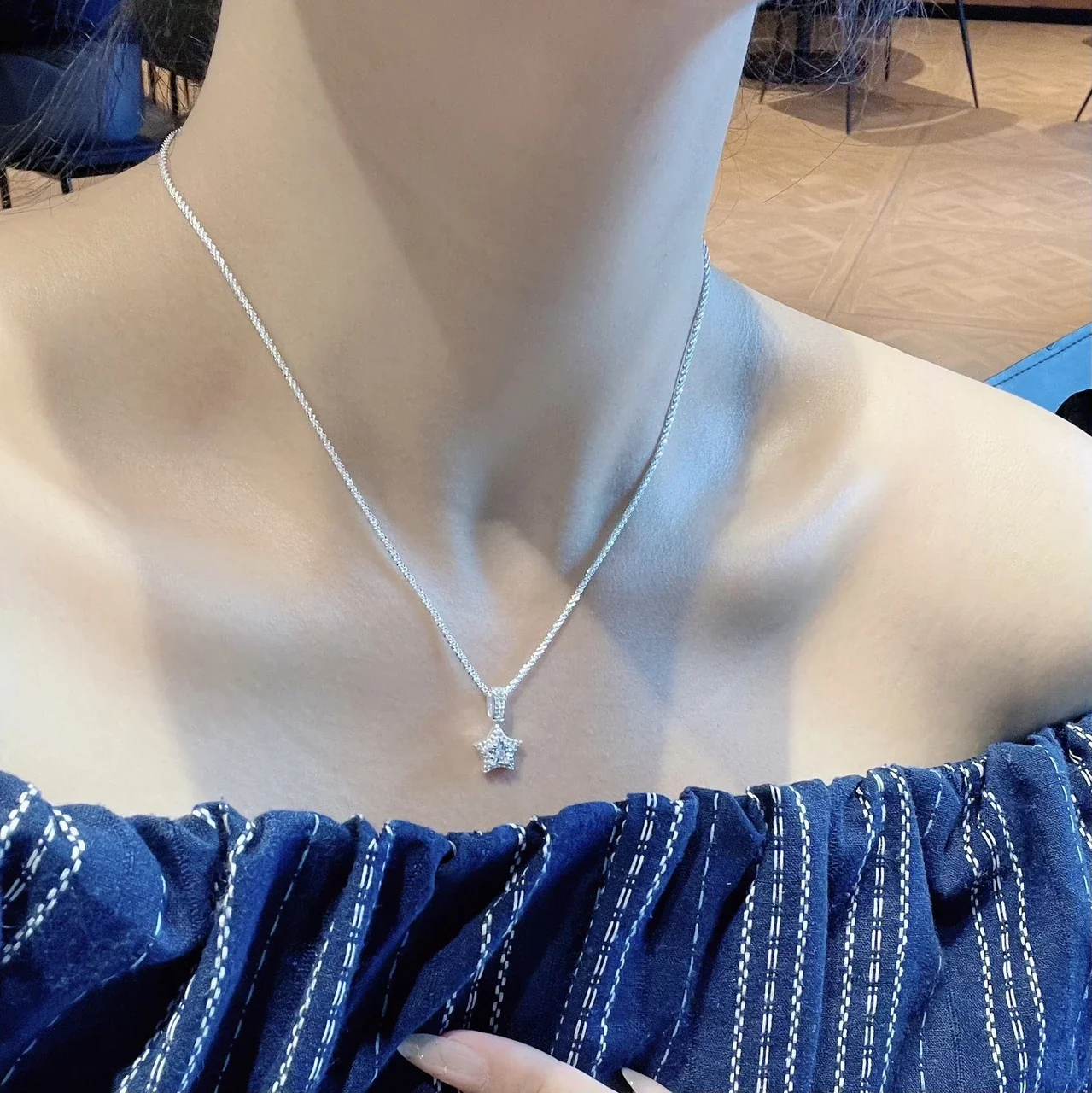 Radiant 925 Sterling Silver Pave Star Pendant Necklace