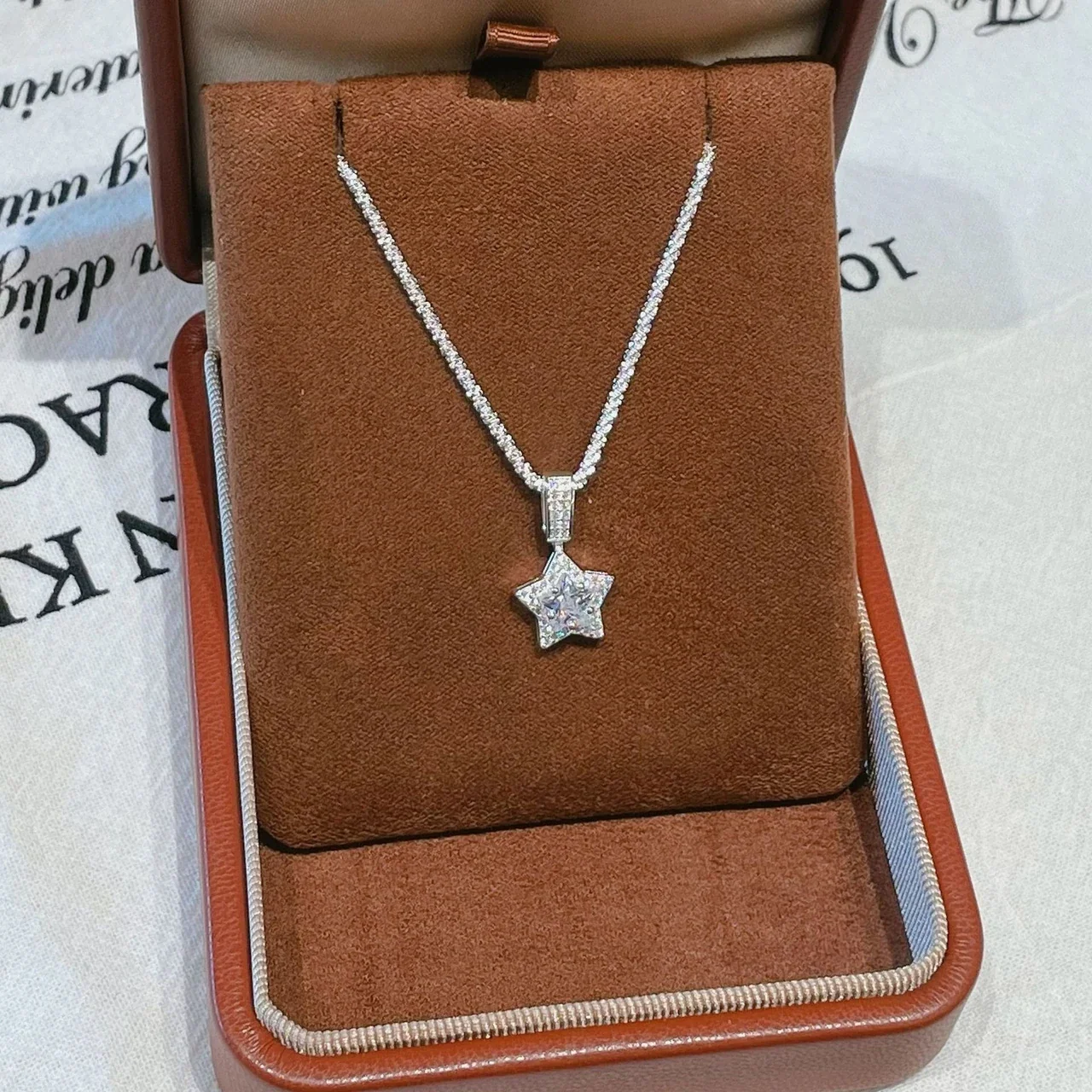 Radiant 925 Sterling Silver Pave Star Pendant Necklace - Silver