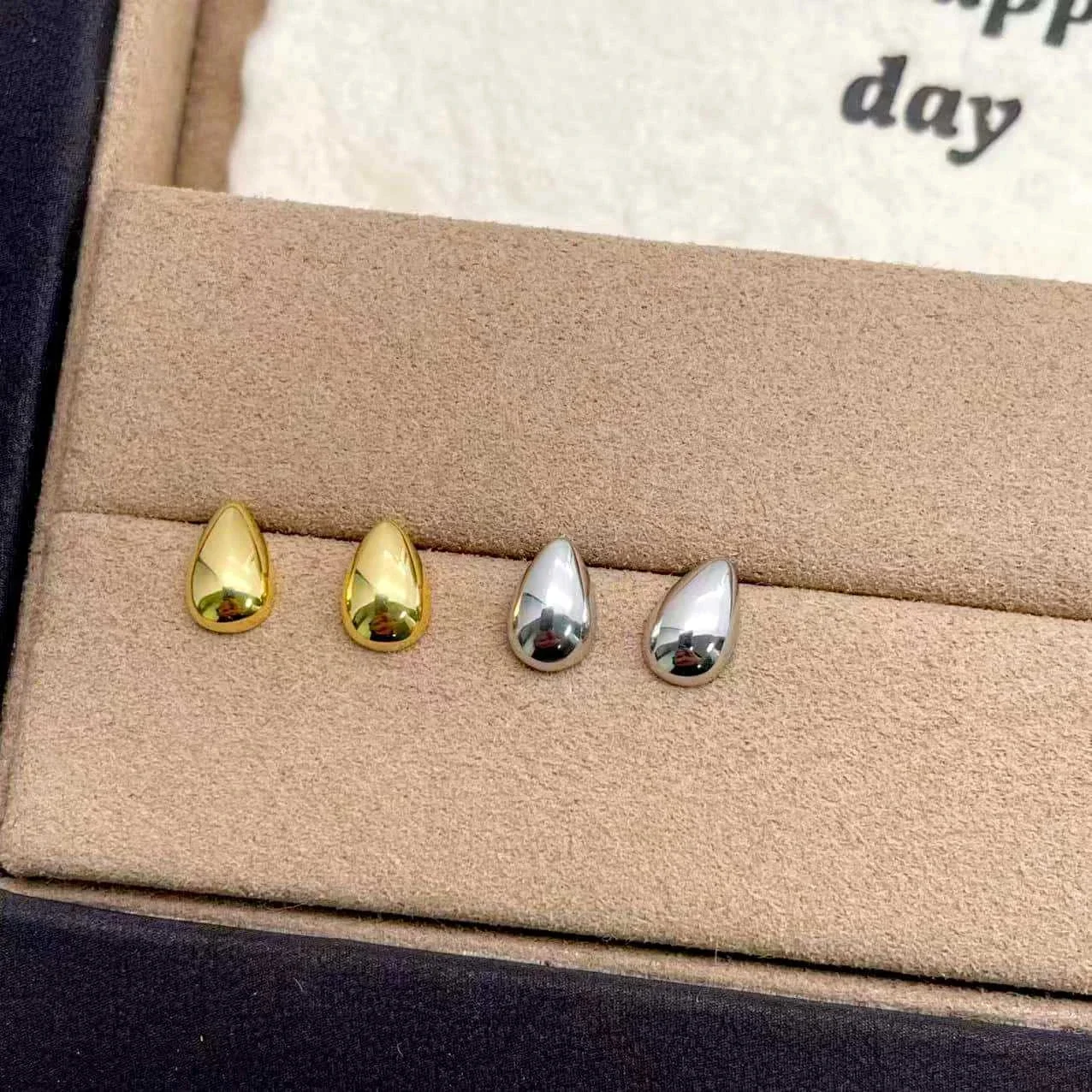 Polished Teardrop Dome 925 Sterling Silver Stud Earrings