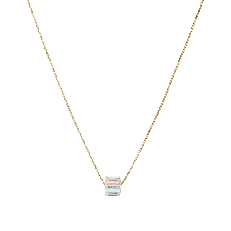 Luminous 925 Sterling Silver Aurora Cube Box Chain Necklace - Gold 7 mm