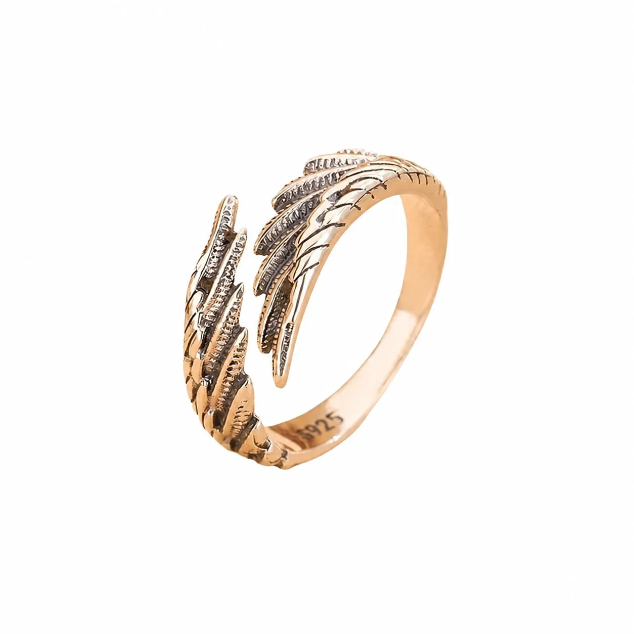 Sculptural 925 Sterling Silver Open-Front Feather Wing Ring
