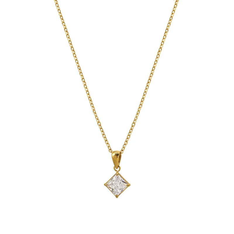 Refined Princess-Cut Square Stainless Steel Pendant Necklace