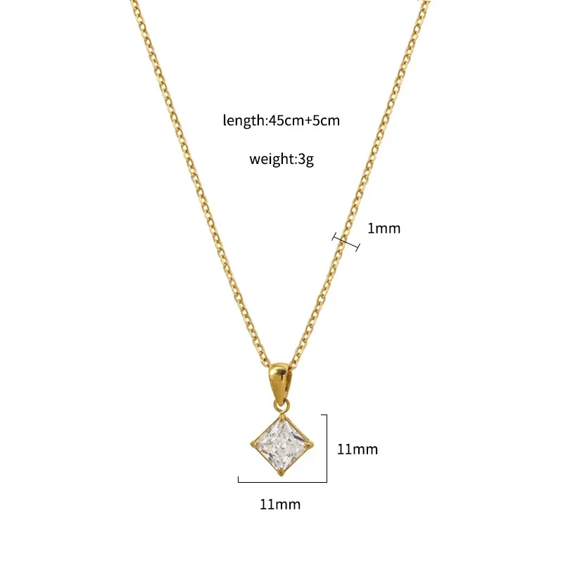 Refined Princess-Cut Square Stainless Steel Pendant Necklace