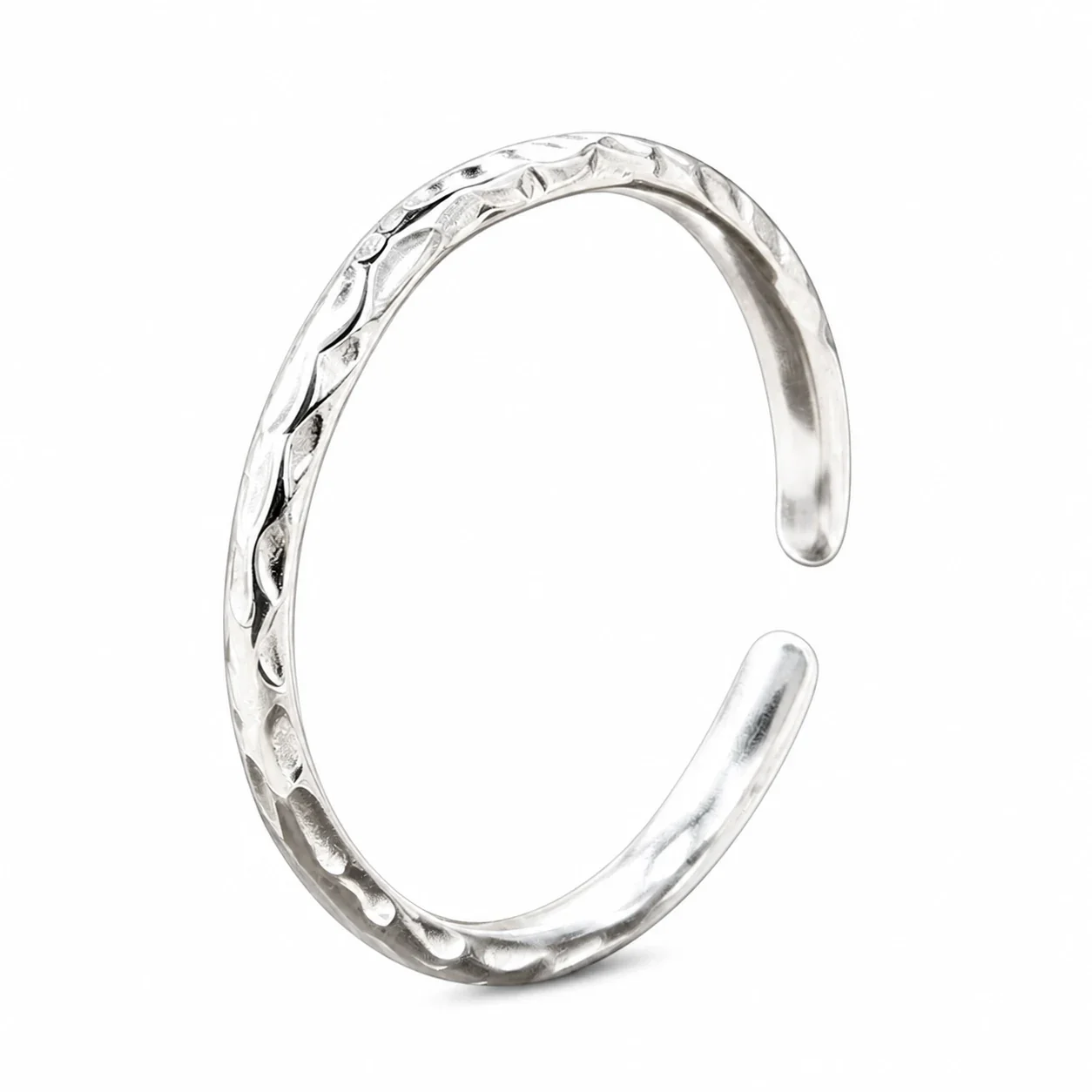 Irregular Hammered 925 Sterling Silver Open Ring