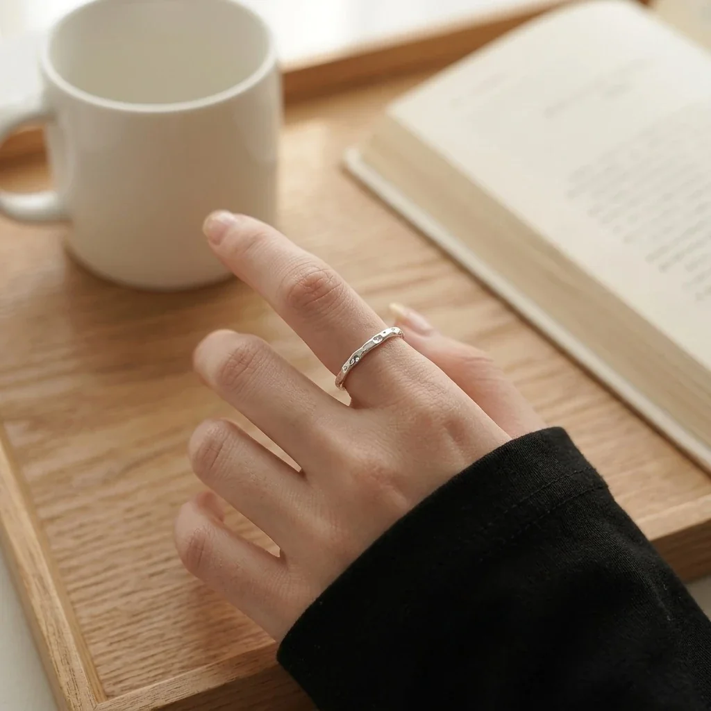 Irregular Hammered 925 Sterling Silver Open Ring