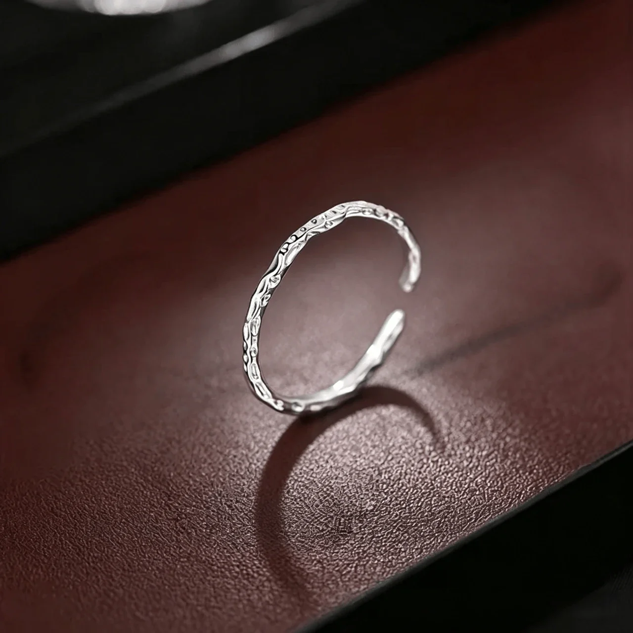 Irregular Hammered 925 Sterling Silver Open Ring - Silver