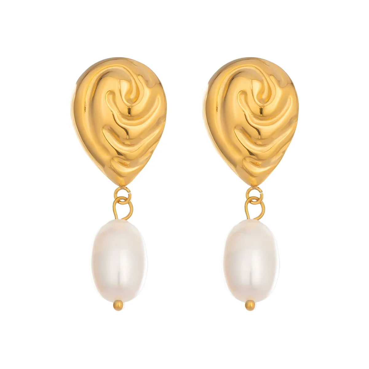 Swirled 18K Gold-Plated Teardrop Pearl Drop Earrings
