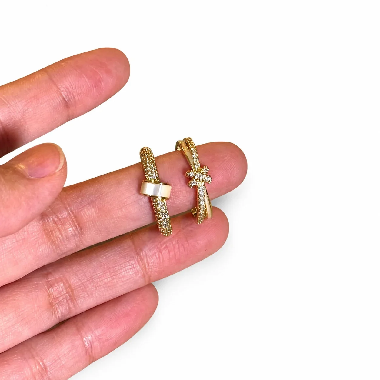 Delicate Gold-Plated Copper Pavé CZ Shell-Panel Open Ring