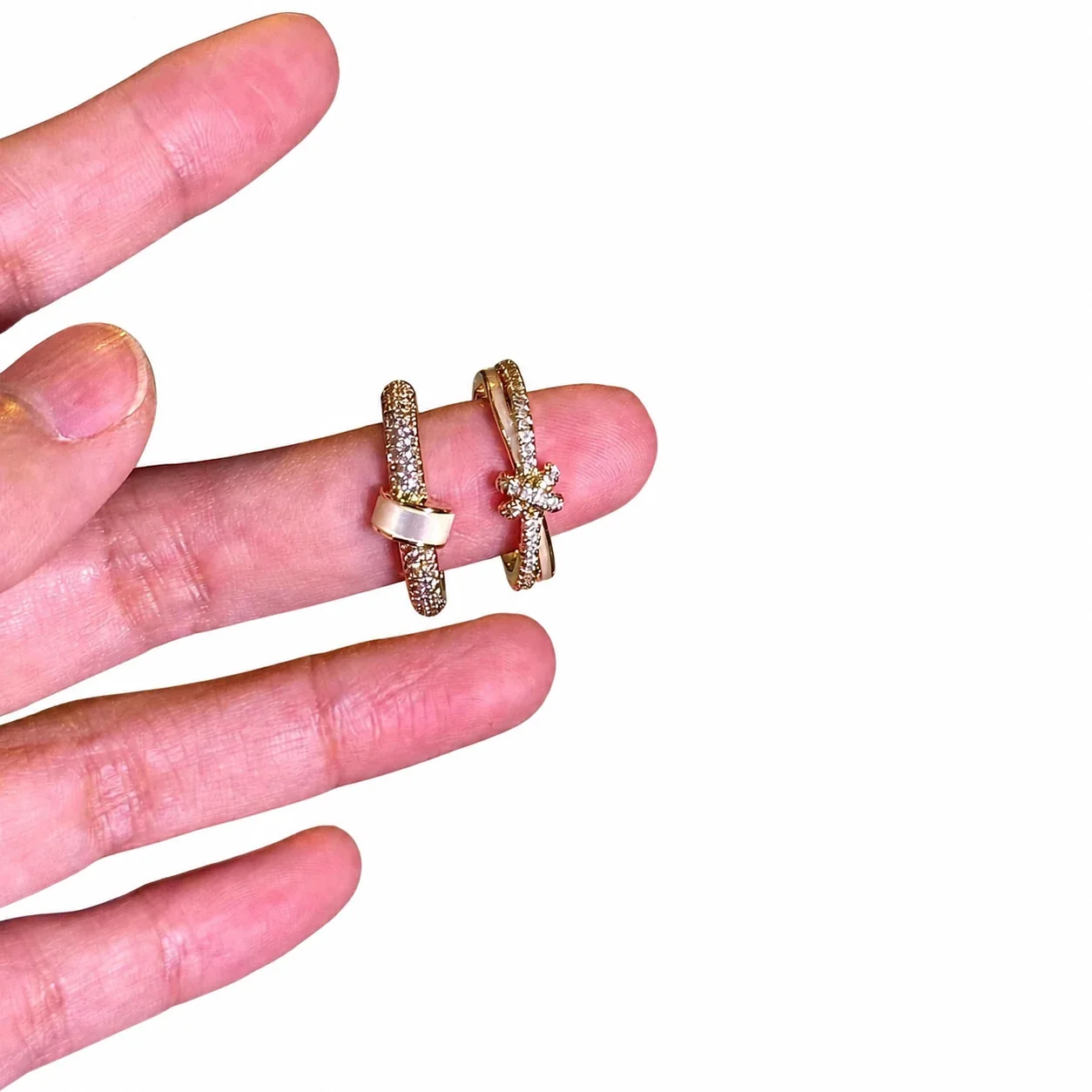 Delicate Gold-Plated Copper Pavé CZ Shell-Panel Open Ring