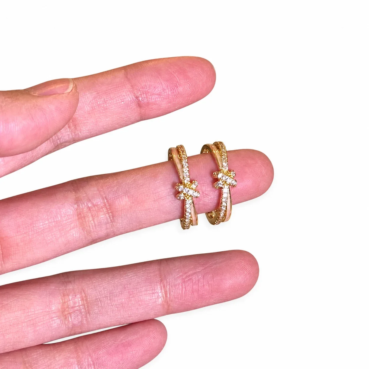 Delicate Gold-Plated Copper Pavé CZ Shell-Panel Open Ring