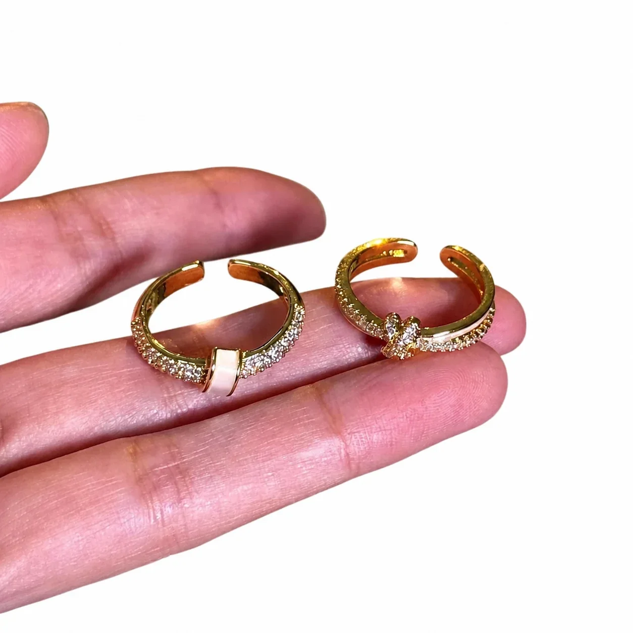 Delicate Gold-Plated Copper Pavé CZ Shell-Panel Open Ring