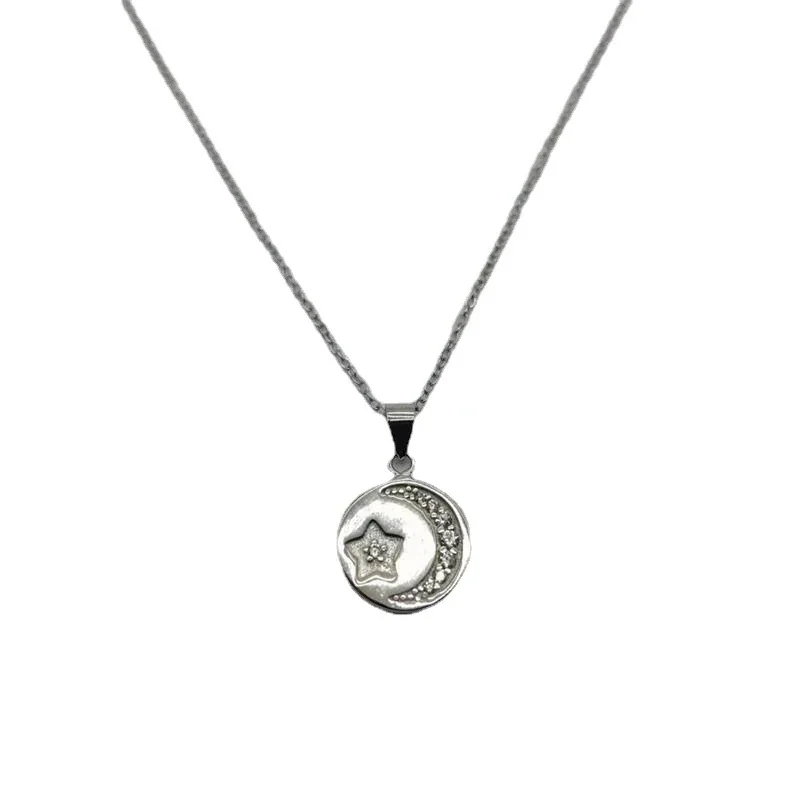 Celestial 925 Sterling Silver CZ Crescent Star Pendant