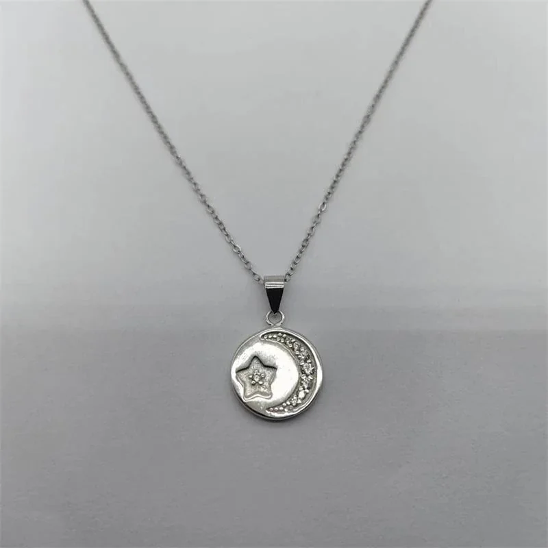 Celestial 925 Sterling Silver CZ Crescent Star Pendant