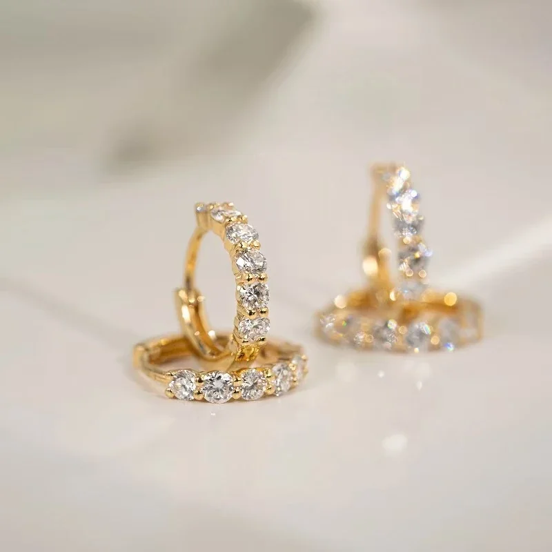 Sparkling 18K Gold-Plated Round Prong-Set Hoop Earrings
