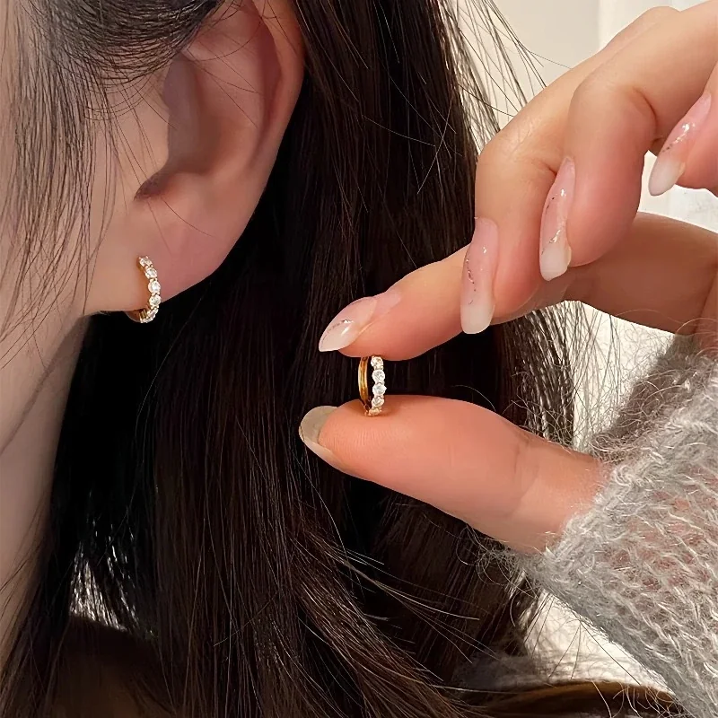 Sparkling 18K Gold-Plated Round Prong-Set Hoop Earrings
