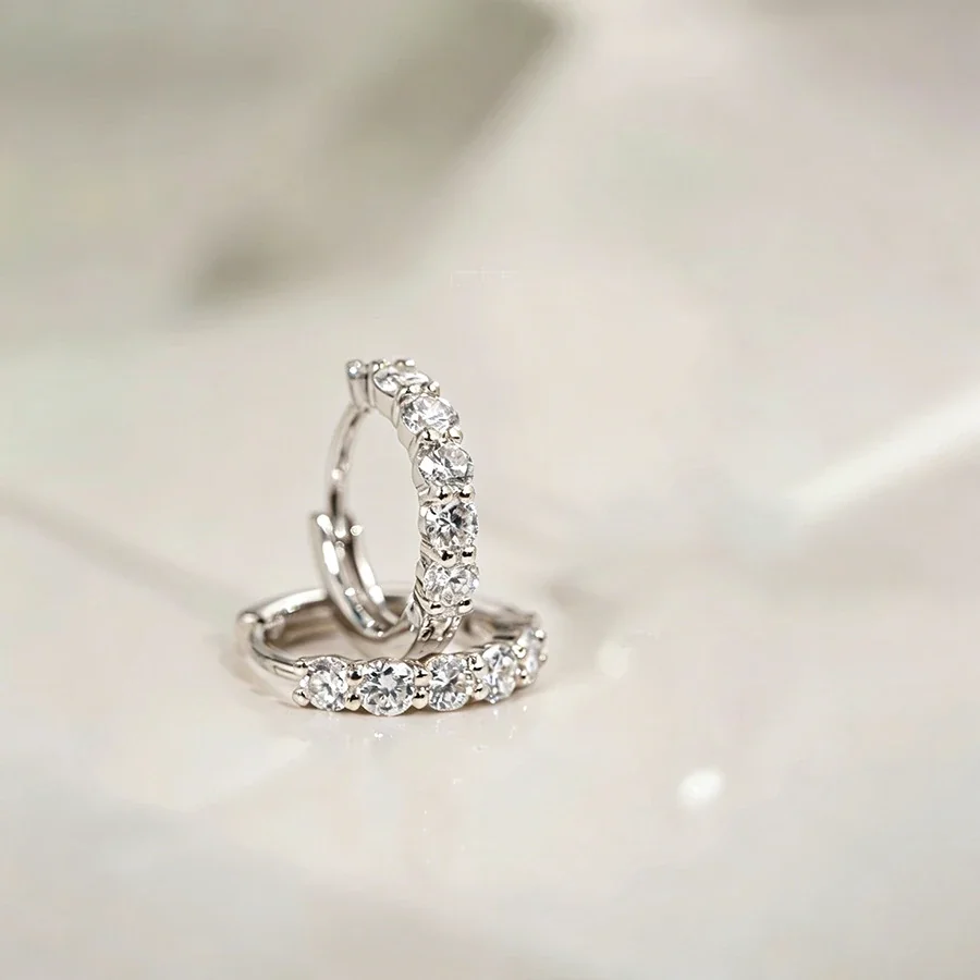 Sparkling 18K Gold-Plated Round Prong-Set Hoop Earrings - Silver Pair