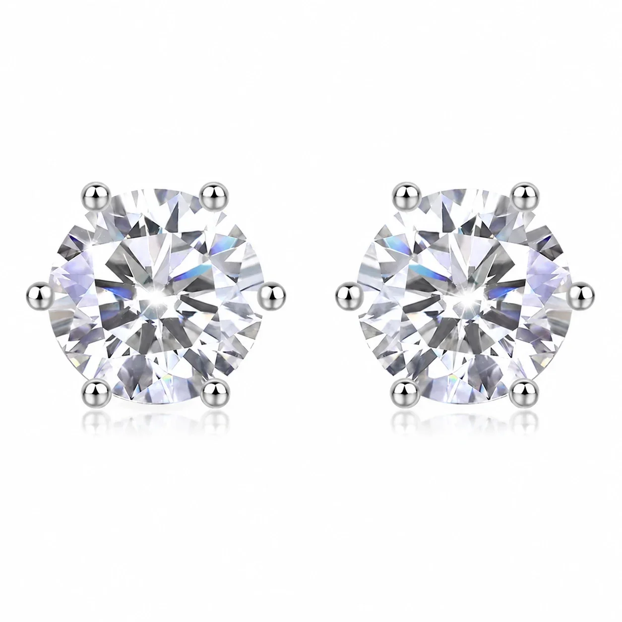 Brilliant Six-Prong Round-Cut Moissanite Stud Earrings