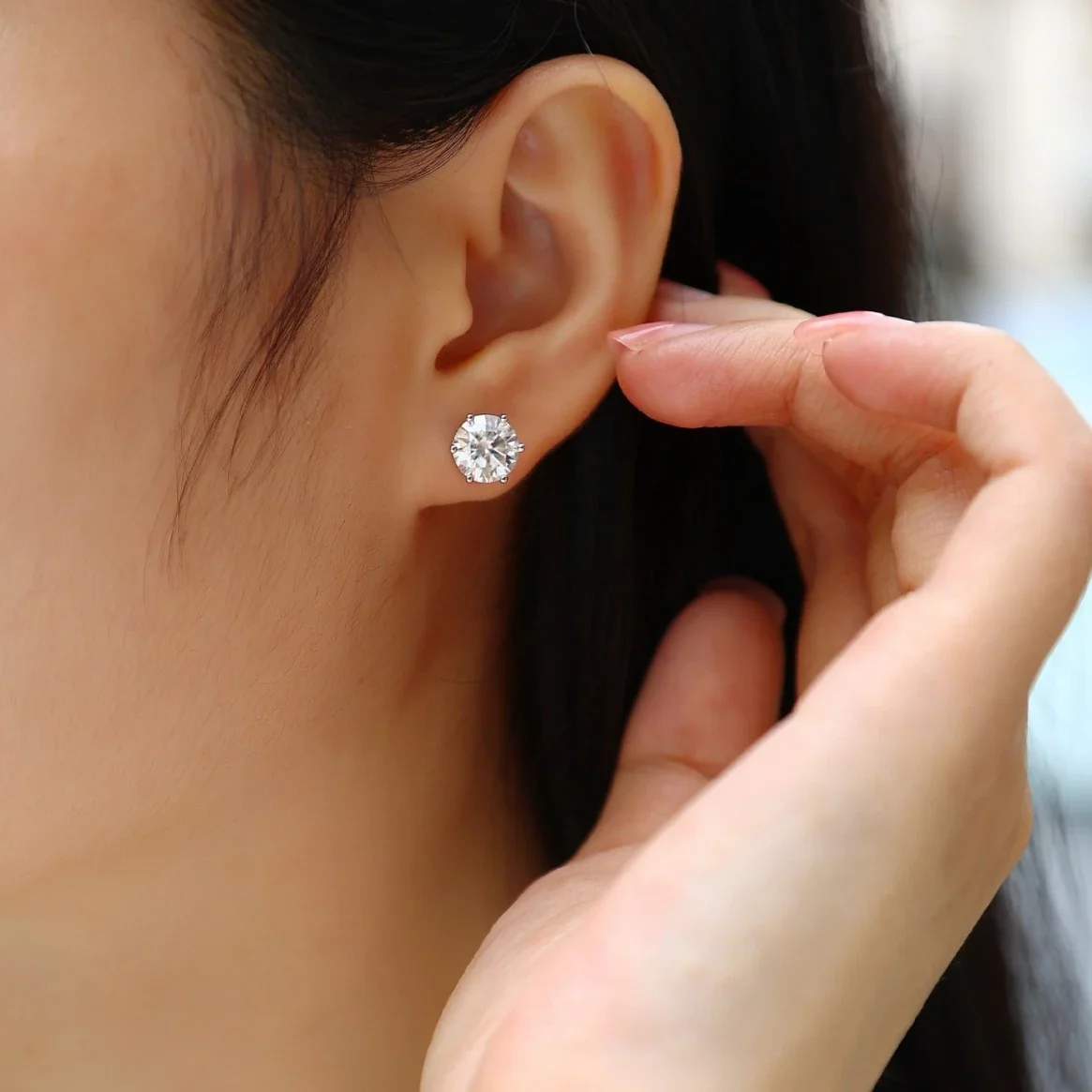 Brilliant Six-Prong Round-Cut Moissanite Stud Earrings