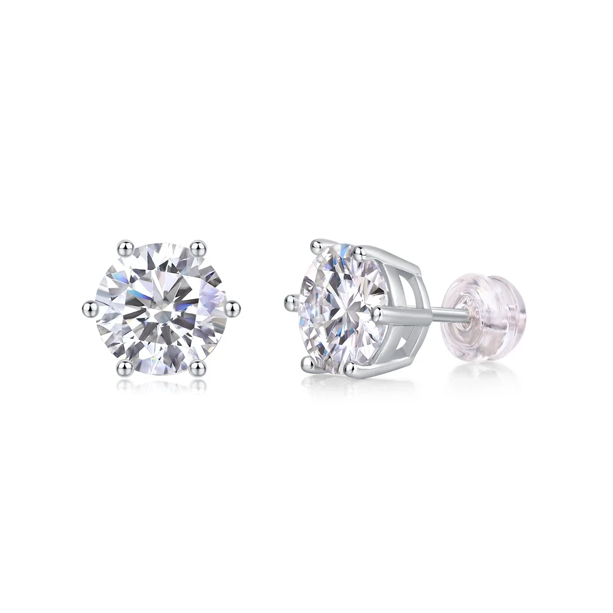 Brilliant Six-Prong Round-Cut Moissanite Stud Earrings