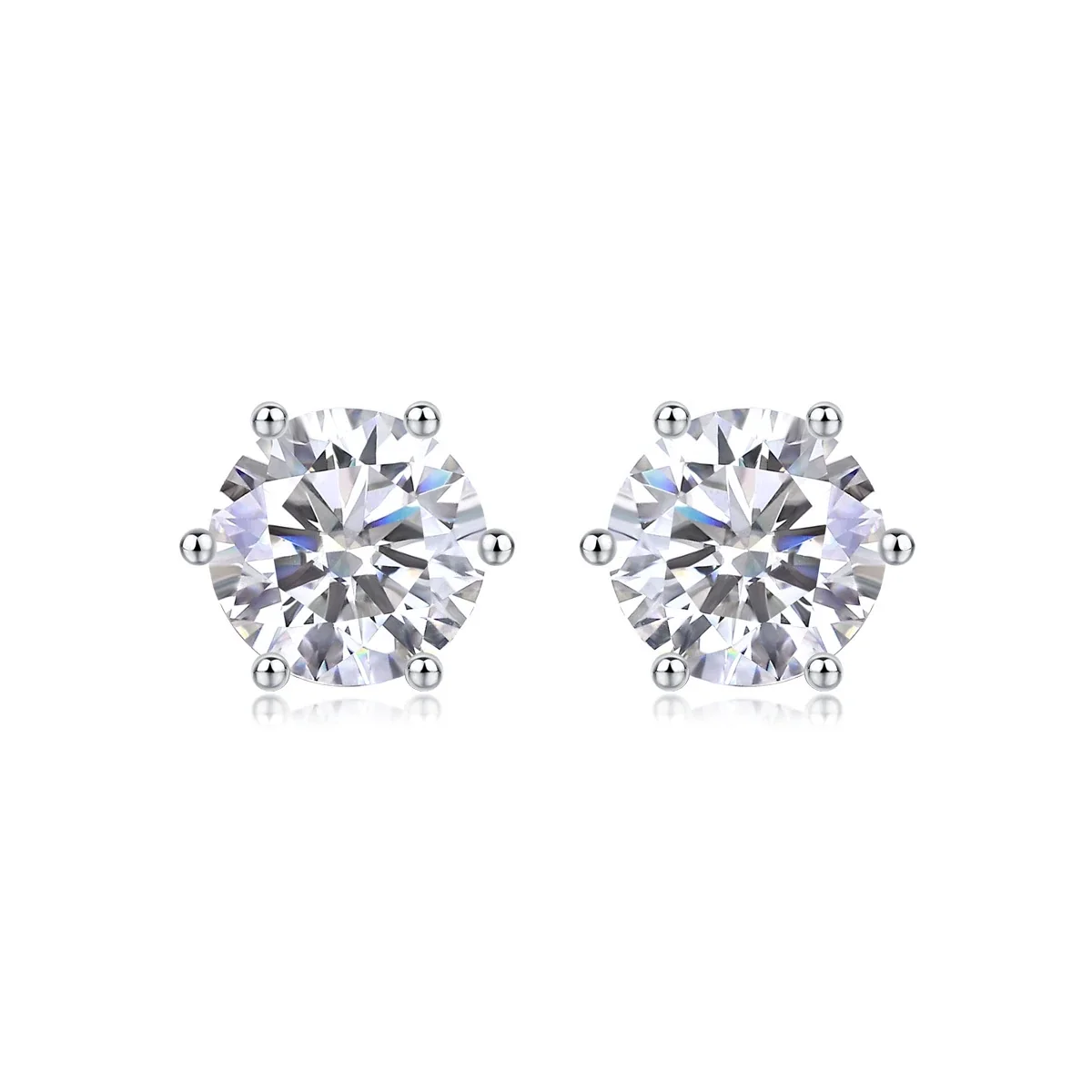 Brilliant Six-Prong Round-Cut Moissanite Stud Earrings - 5.0 mm / 0.5 ct Moissanite / Sterling Silver